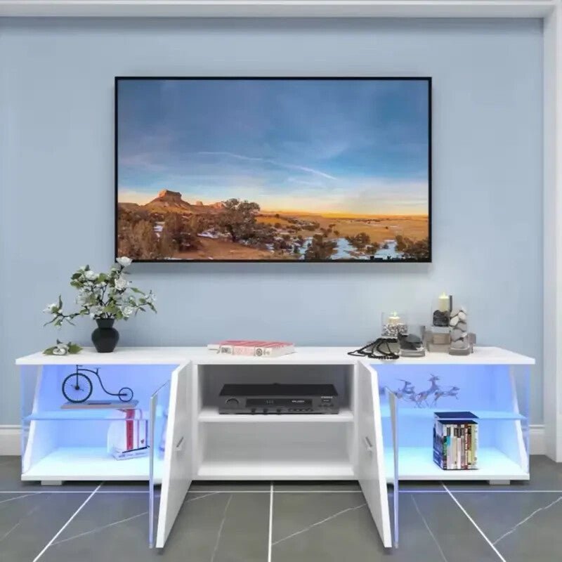 150cm High Gloss TV Cabinet with LED Lights & Storage – Fits 65" TVs - Kwikley