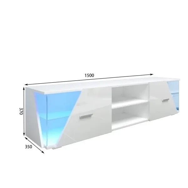 150cm High Gloss TV Cabinet with LED Lights & Storage – Fits 65" TVs - Kwikley