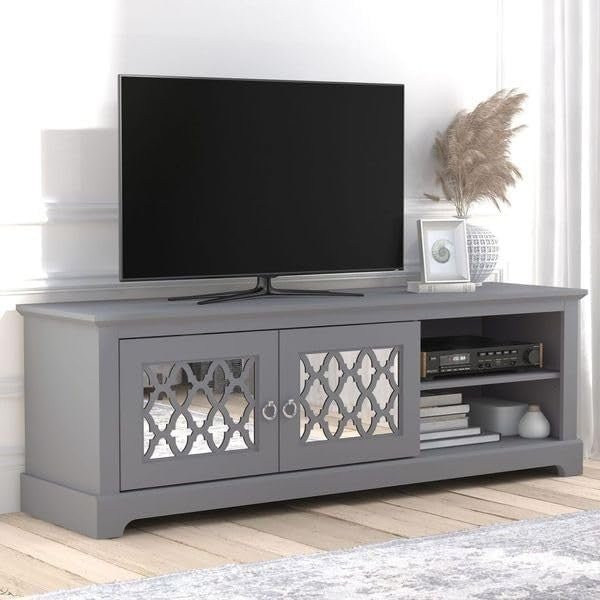 150cm TV Stand Cabinet Unit for 65” TV | Grey Wood Media Console Shelf - Kwikley