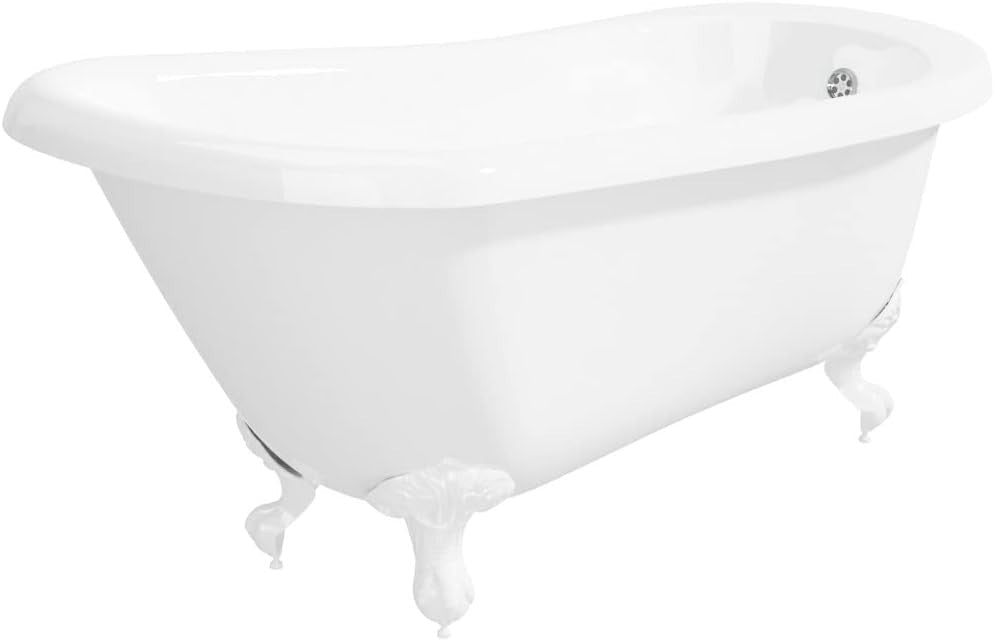 1550x725mm Single Ended Freestanding Slipper Bath White Acrylic Roll Top - Kwikley