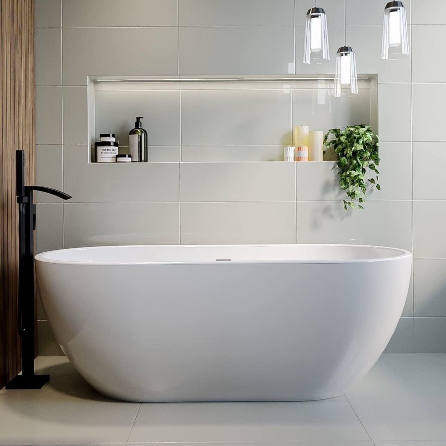 1550x745mm Freestanding Double Ended Bath White Acrylic Oval Modern - Kwikley