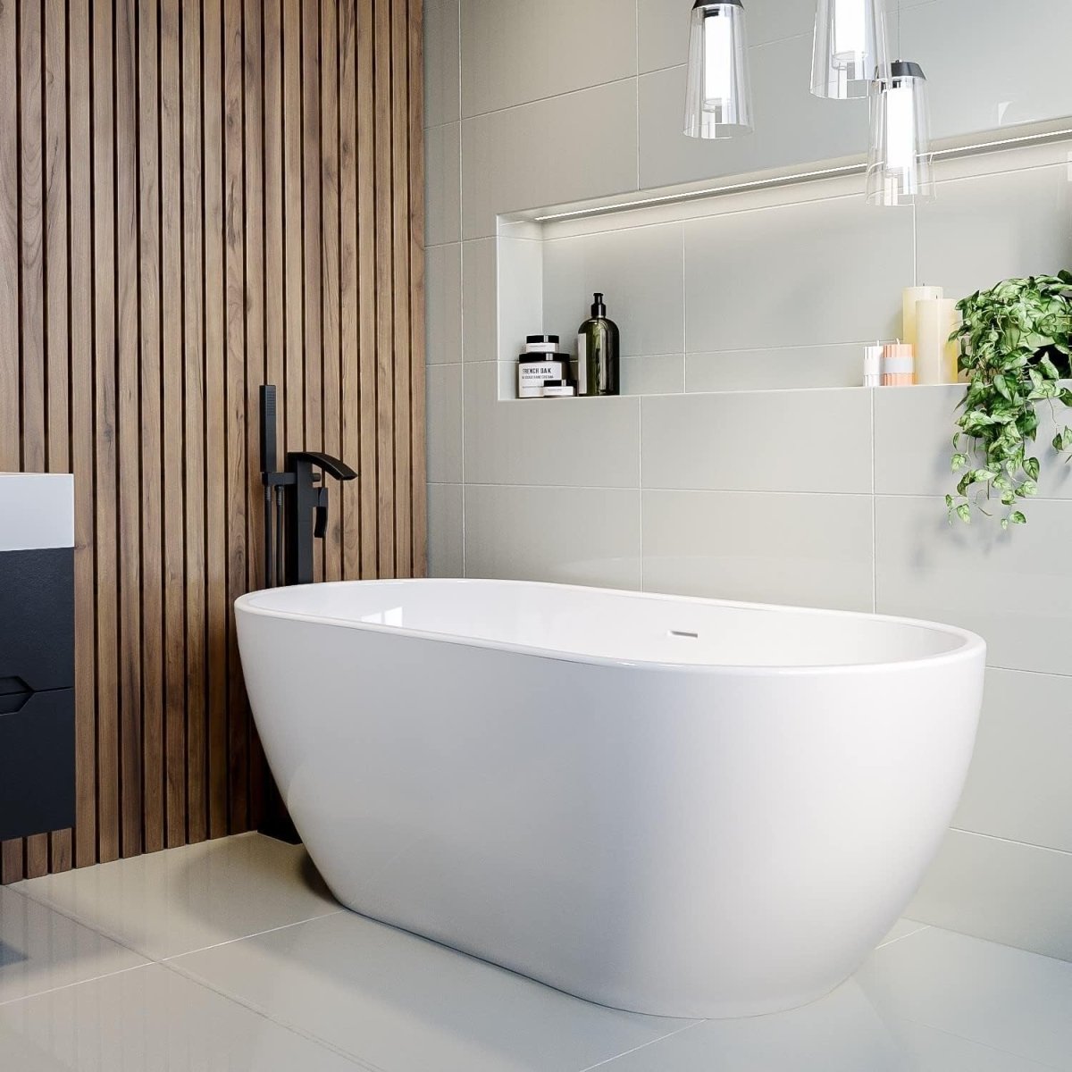 1550x745mm Freestanding Double Ended Bath White Acrylic Oval Modern - Kwikley