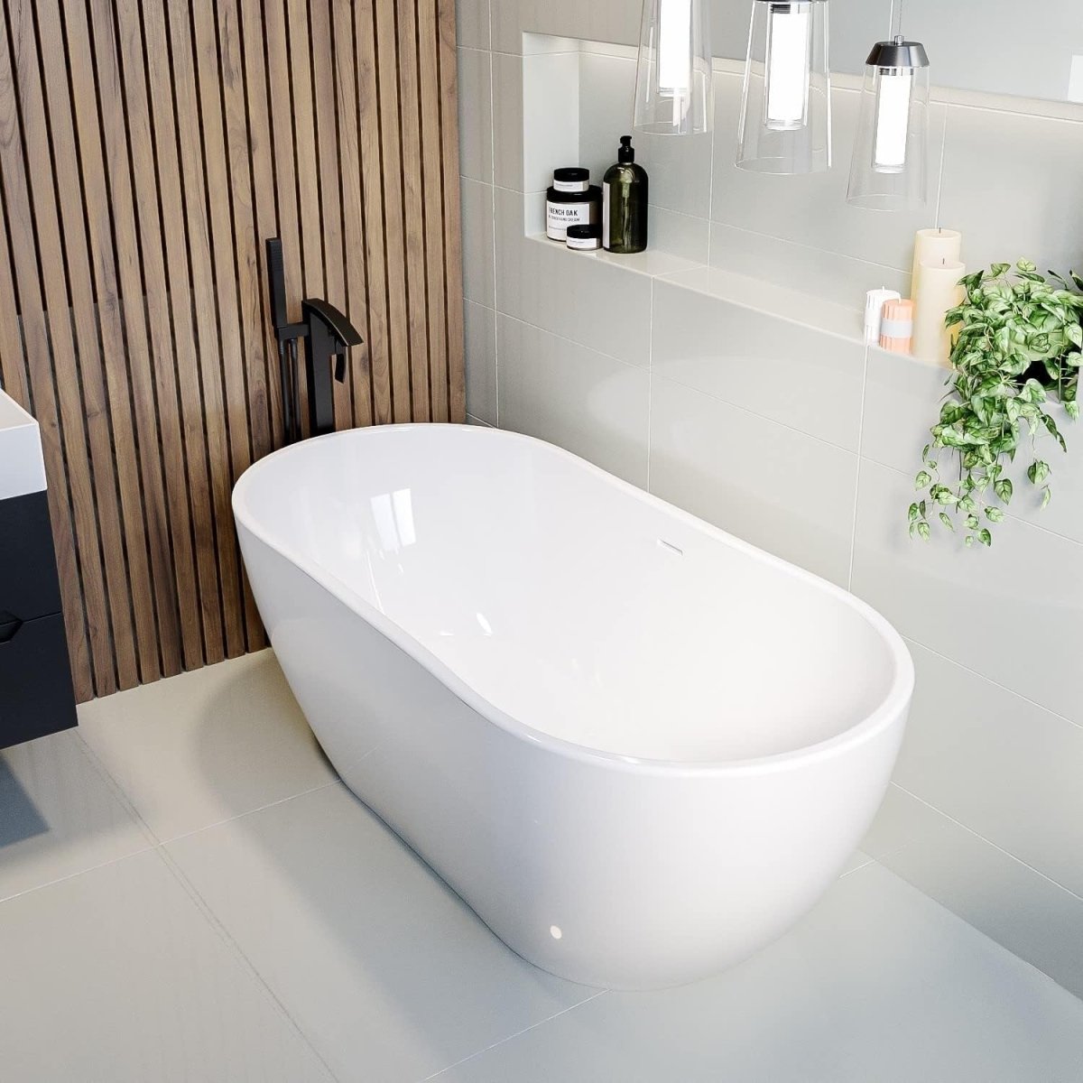 1550x745mm Freestanding Double Ended Bath White Acrylic Oval Modern - Kwikley