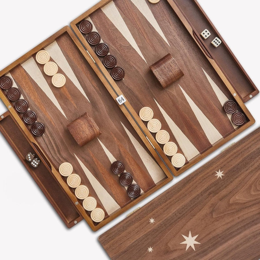 15.7” Wooden Backgammon Set Folding Travel Board Premium Strategy Game - Kwikley