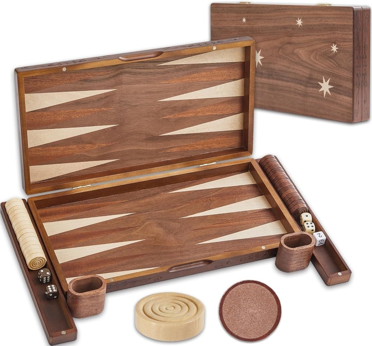15.7” Wooden Backgammon Set Folding Travel Board Premium Strategy Game - Kwikley