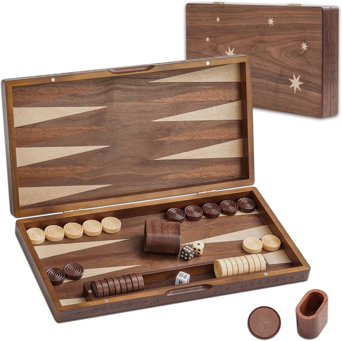 15.7” Wooden Backgammon Set Folding Travel Board Premium Strategy Game - Kwikley