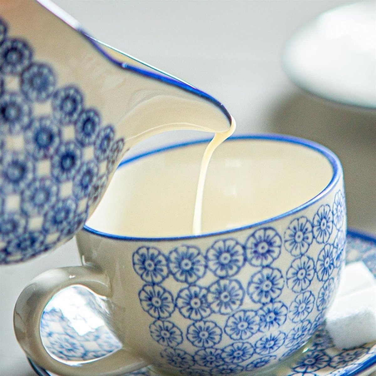 15pc Tea Set for 6 Floral China Teapot Cups Saucers Milk Jug Navy - Kwikley
