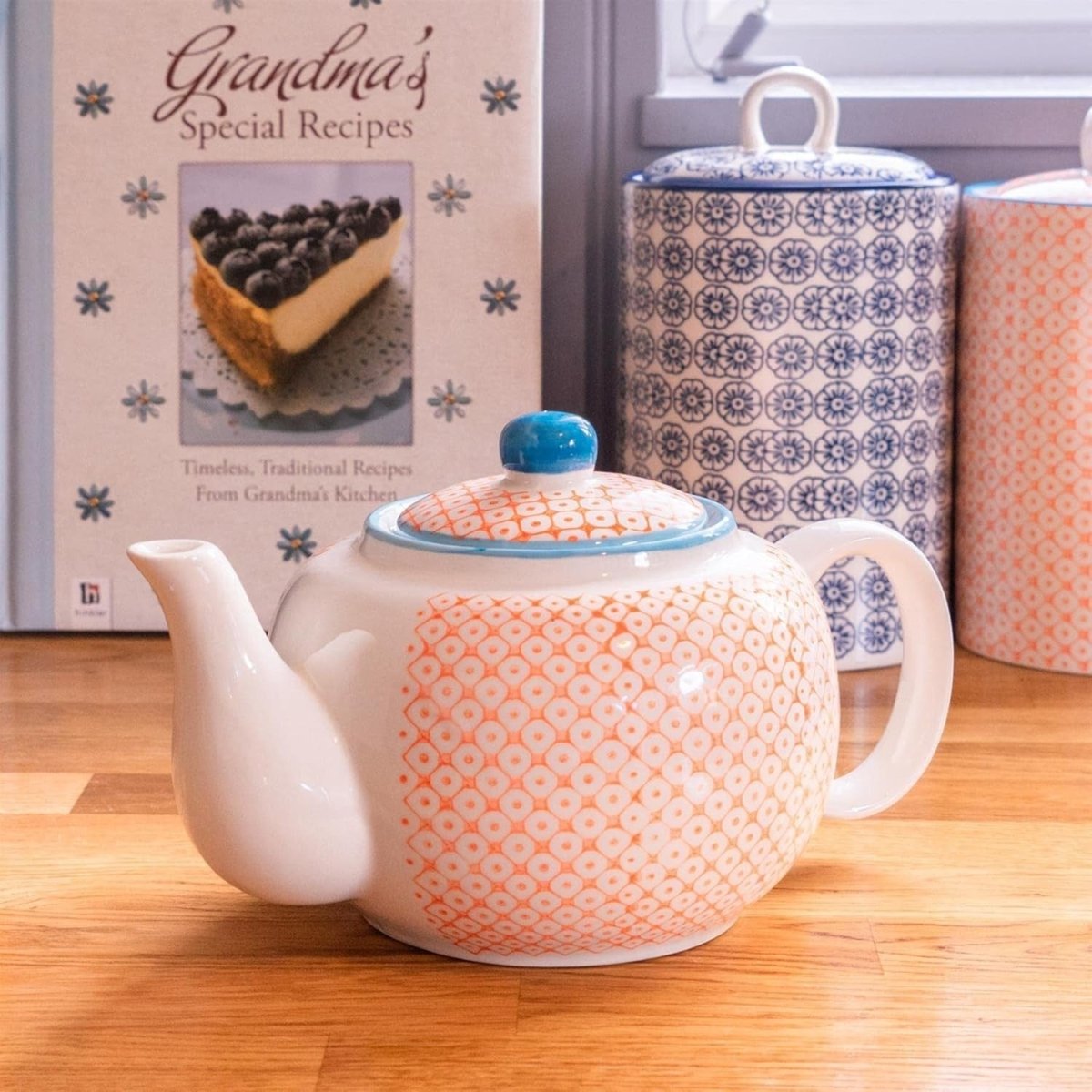 15pc Tea Set for 6 Orange Floral China Teapot Cups Saucers Jug - Kwikley