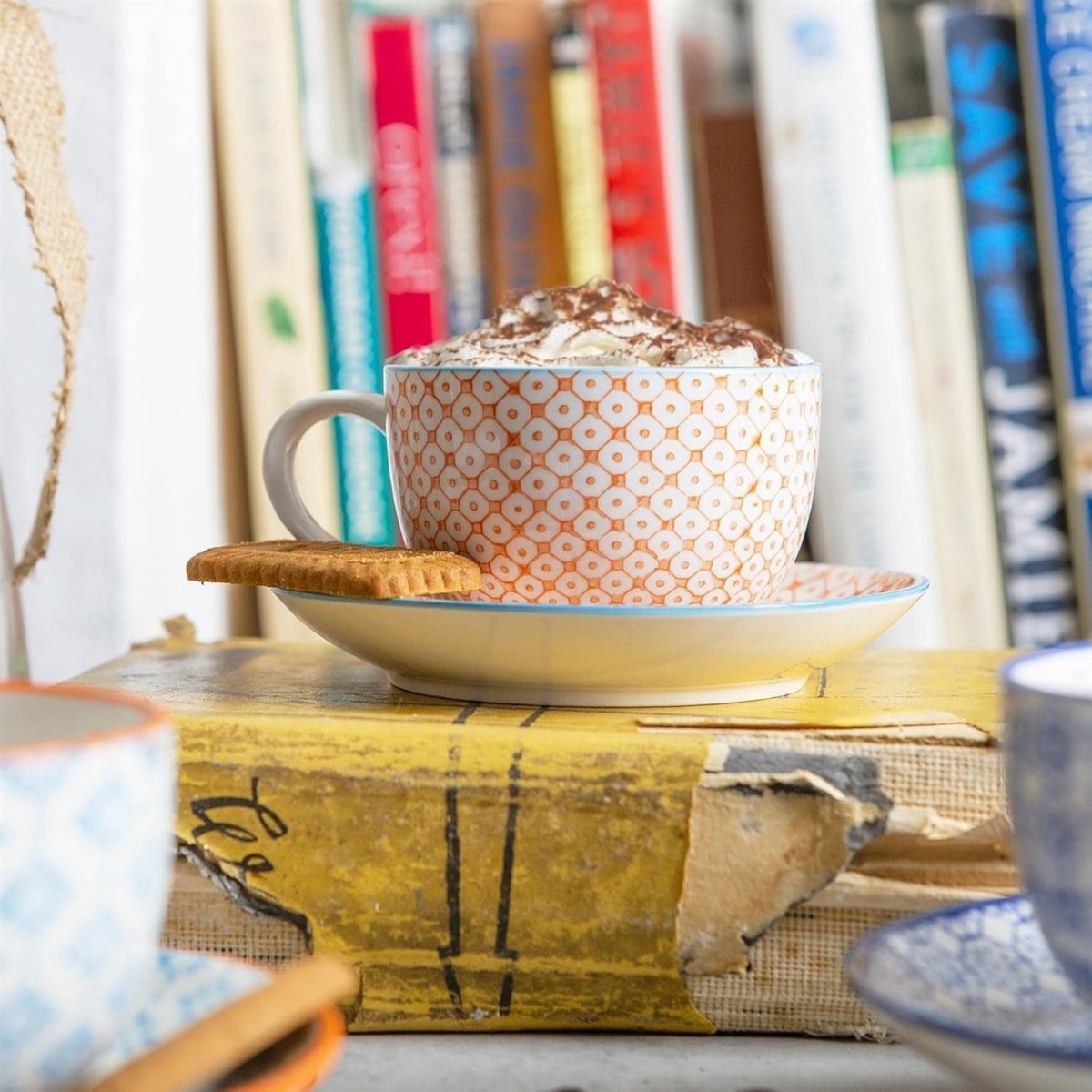 15pc Tea Set for 6 Orange Floral China Teapot Cups Saucers Jug - Kwikley