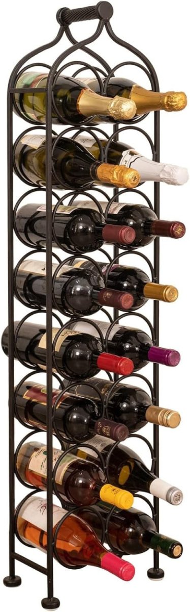 16 Bottle Wine Rack Free Standing Tall Metal Wine Storage Holder Home Bar Black - Kwikley