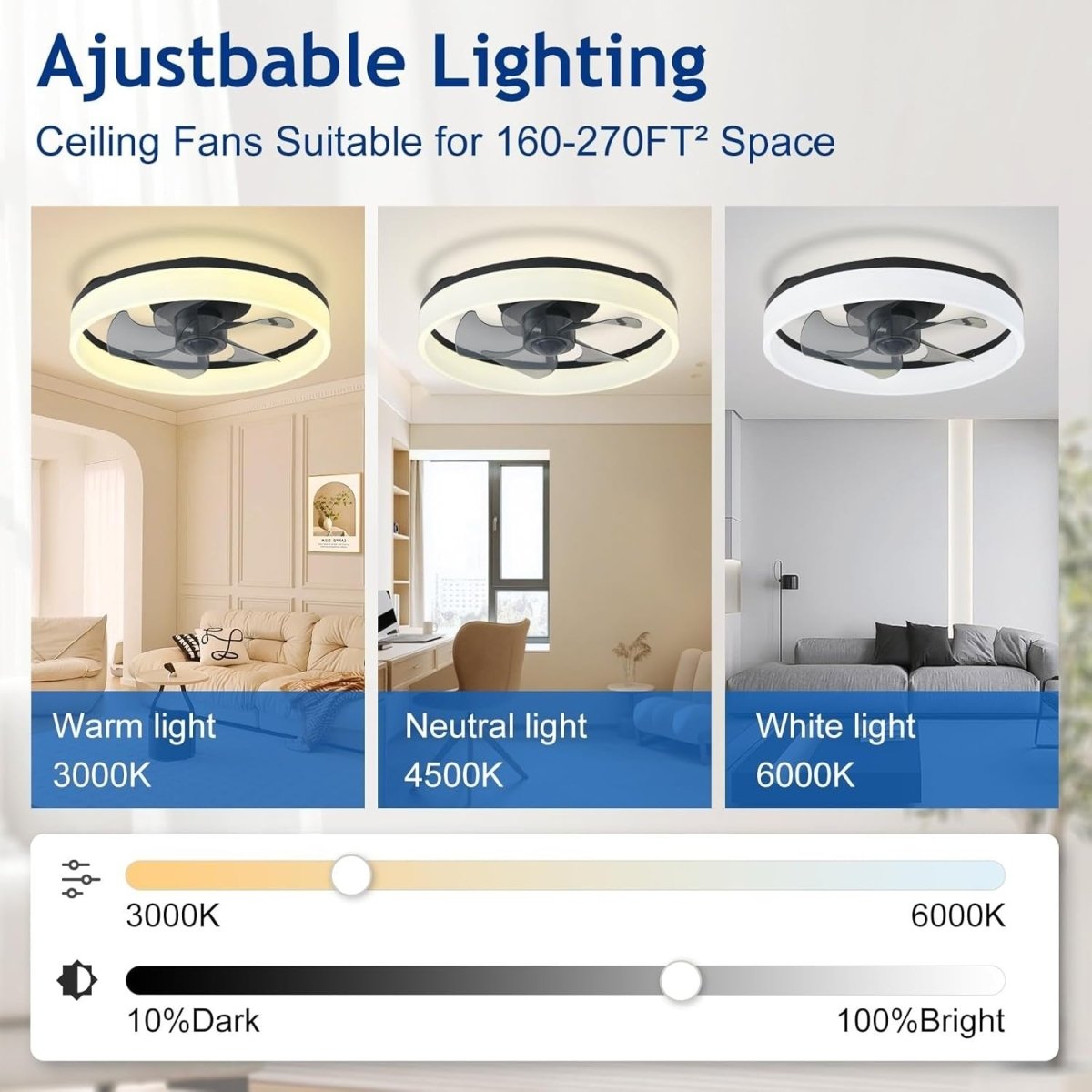 16" LED Ceiling Fan with Light, Remote & App Control, Dimmable, Black Bladeless - Kwikley