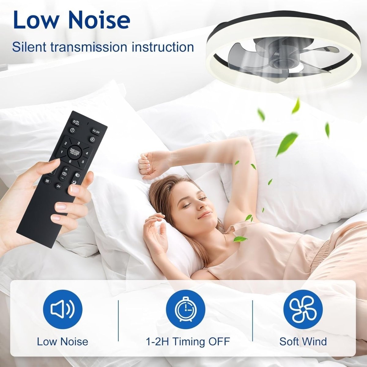 16" LED Ceiling Fan with Light, Remote & App Control, Dimmable, Black Bladeless - Kwikley