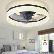16" LED Ceiling Fan with Light, Remote & App Control, Dimmable, Black Bladeless - Kwikley
