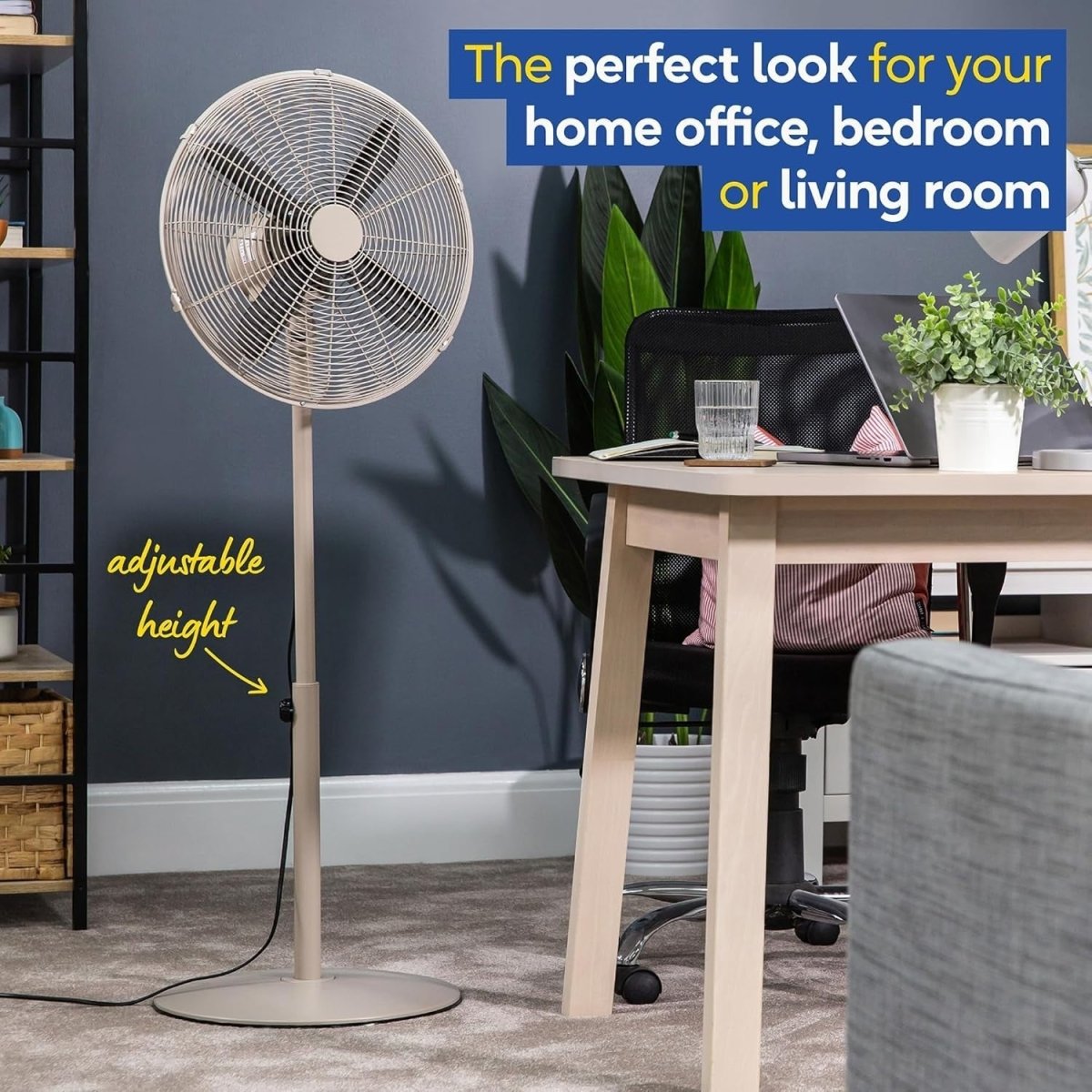 16" Metal Pedestal Fan – 3 Speeds, Adjustable Tilt, Quiet Airflow, Modern Design - Kwikley