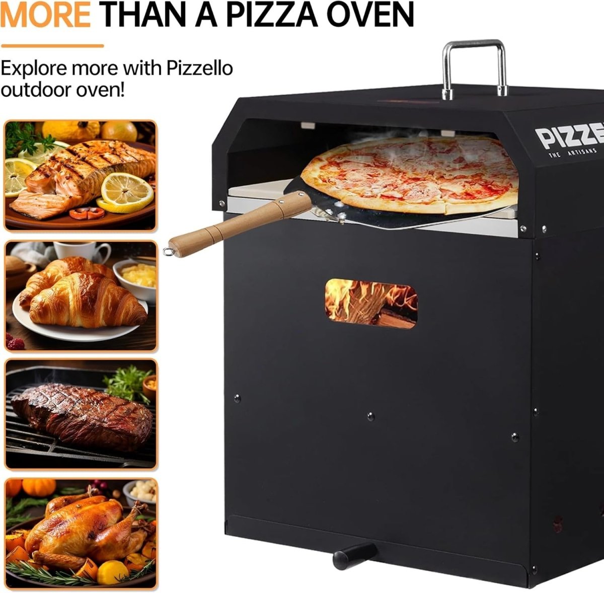 16" Outdoor Pizza Oven | 4 - in - 1 Wood Fired BBQ Grill with Stone, Peel & Cutter - Kwikley