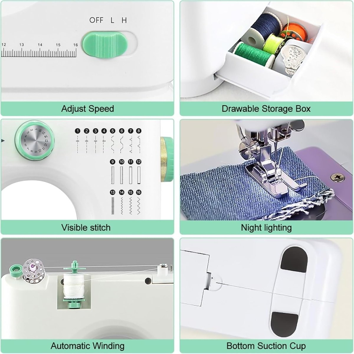 16 Stitch Mini Sewing Machine Electric Dual Needle Extension Table Kit - Kwikley