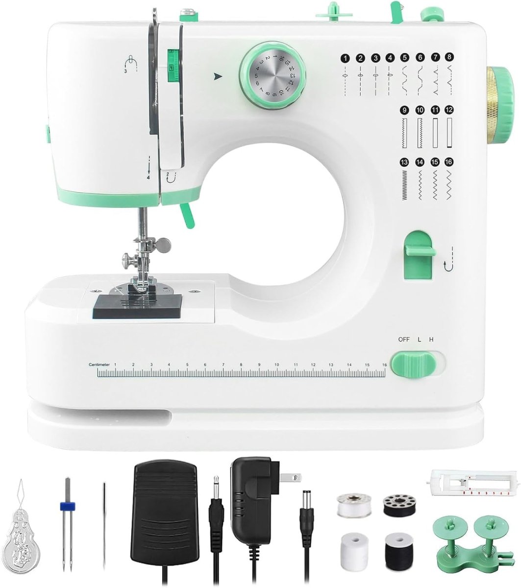 16 Stitch Mini Sewing Machine Electric Dual Needle Extension Table Kit - Kwikley