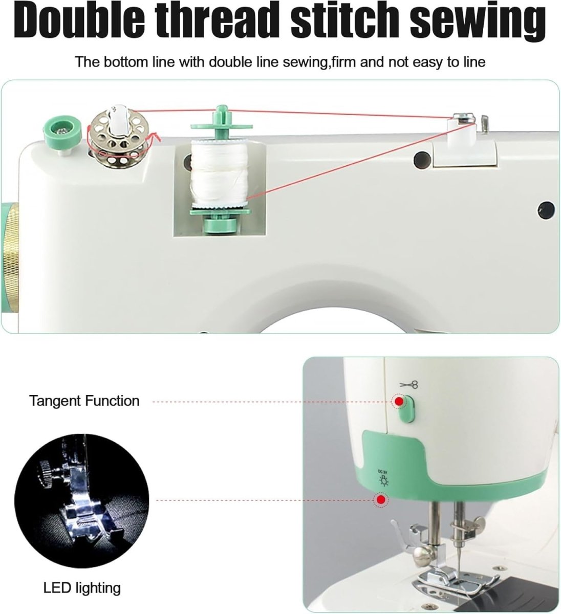 16 Stitch Mini Sewing Machine Electric Dual Needle Extension Table Kit - Kwikley