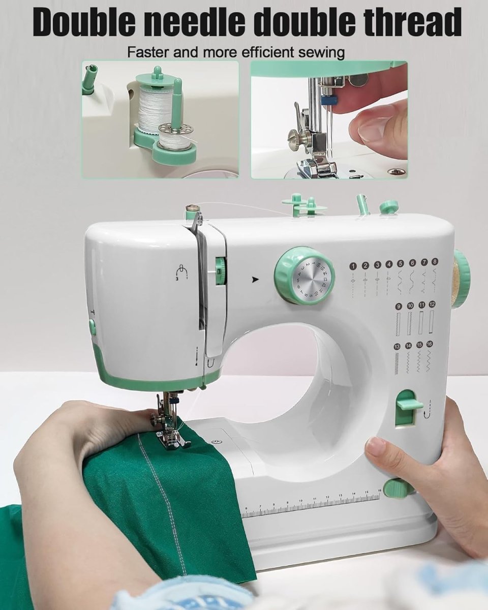 16 Stitch Mini Sewing Machine Electric Dual Needle Extension Table Kit - Kwikley