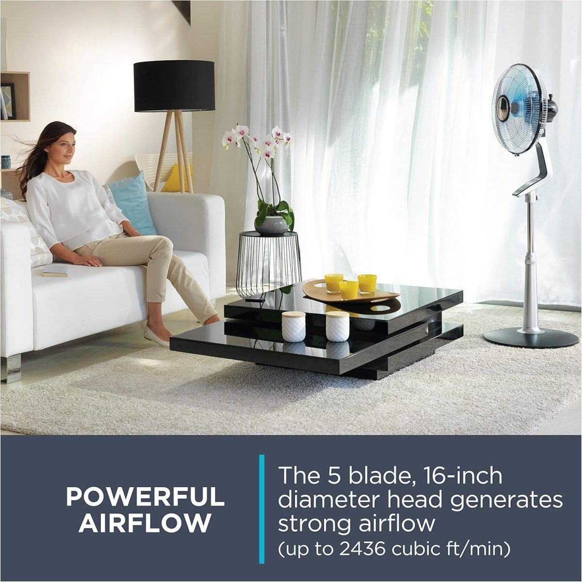 16" Turbo Stand Fan – Quiet Remote Control Adjustable Height 5 Speeds Cooling - Kwikley