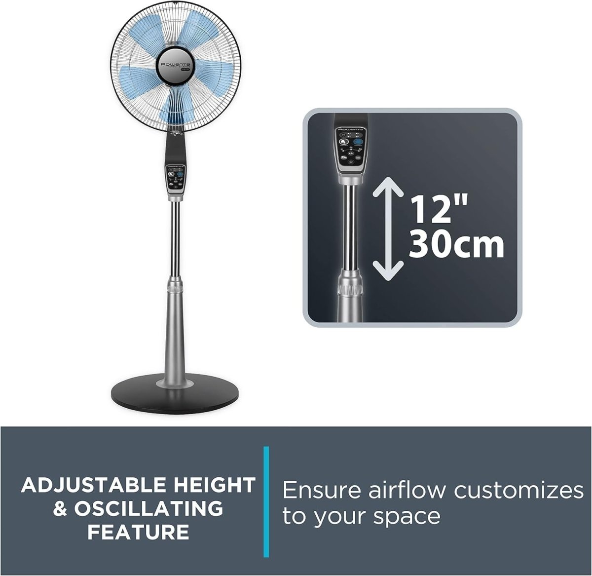 16" Turbo Stand Fan – Quiet Remote Control Adjustable Height 5 Speeds Cooling - Kwikley