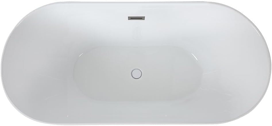 1600x750mm Freestanding Double Ended Oval Bath White Acrylic w/ Chrome Waste - Kwikley