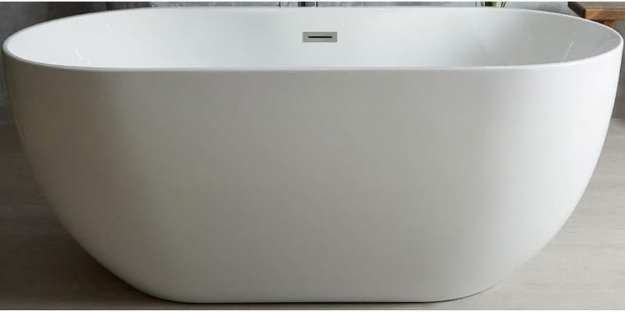 1600x750mm Freestanding Double Ended Oval Bath White Acrylic w/ Chrome Waste - Kwikley