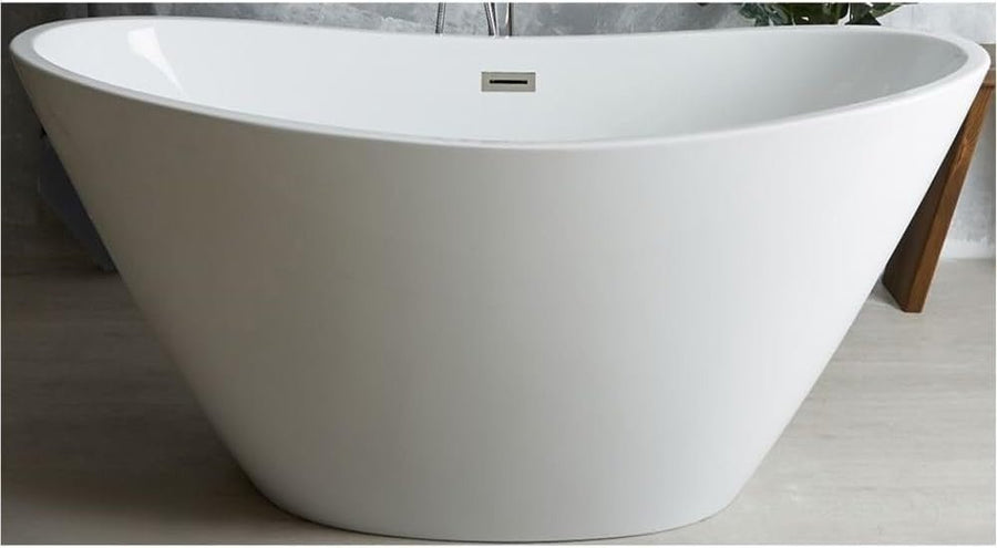 1600x750mm Freestanding Double Ended Slipper Bath White Acrylic w/ Chrome - Kwikley