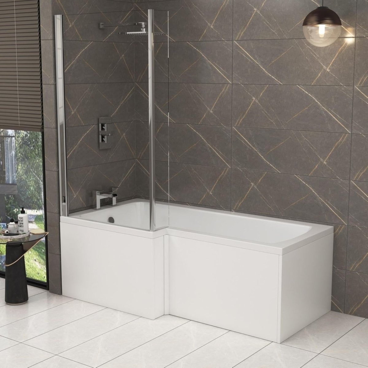 1600x850mm Left - Hand L - Shaped Shower Bath with Front & End Panels + Glass Screen - Kwikley