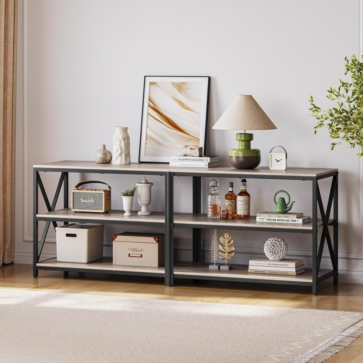 160cm Grey TV Stand for 70" TVs Open Storage Shelves Industrial Unit - Kwikley