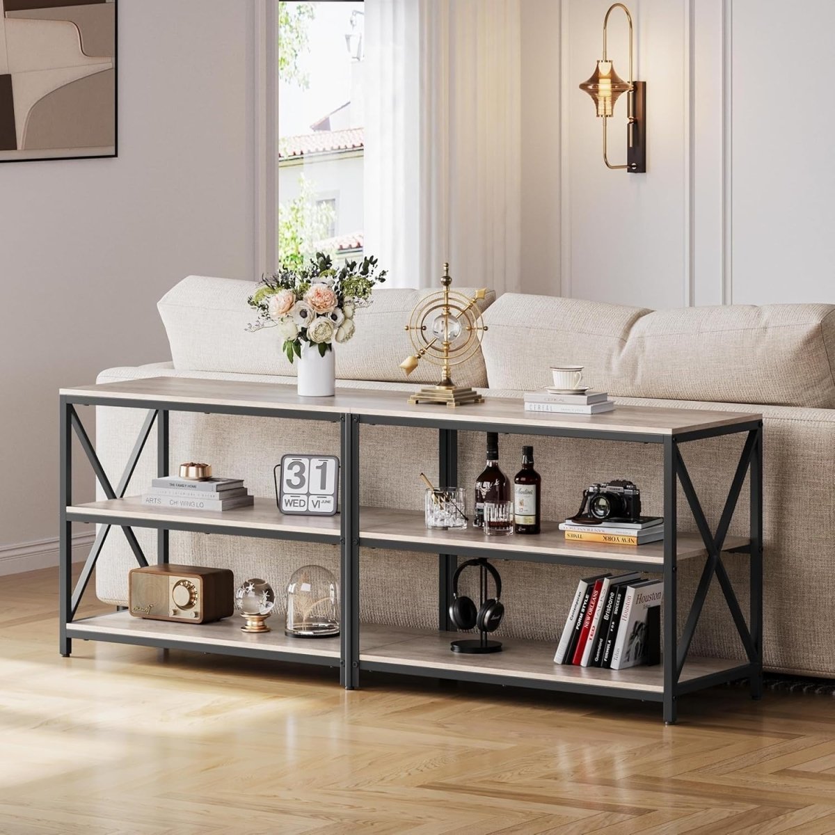 160cm Grey TV Stand for 70" TVs Open Storage Shelves Industrial Unit - Kwikley