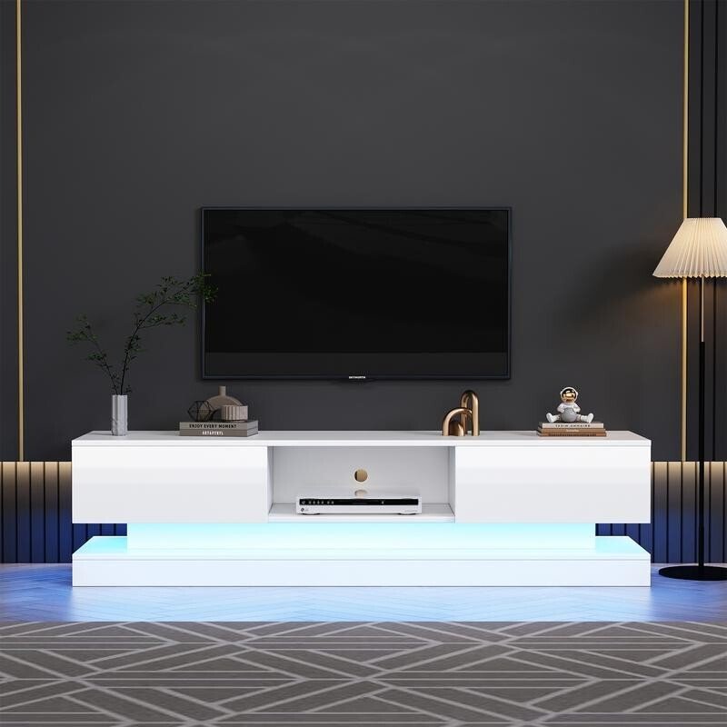 160cm High Gloss TV Stand with RGB LED Lights & Storage for 70–79" TVs - Kwikley