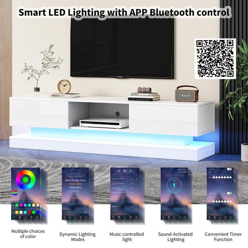 160cm High Gloss TV Stand with RGB LED Lights & Storage for 70–79" TVs - Kwikley