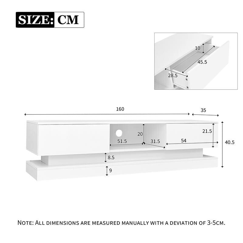 160cm High Gloss TV Stand with RGB LED Lights & Storage for 70–79" TVs - Kwikley
