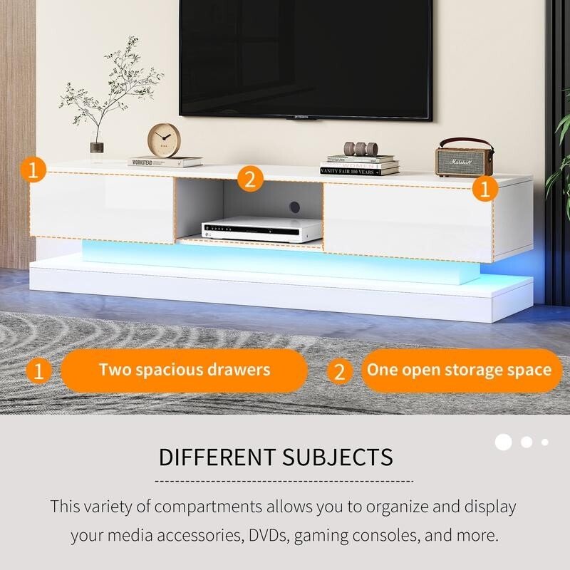 160cm High Gloss TV Stand with RGB LED Lights & Storage for 70–79" TVs - Kwikley
