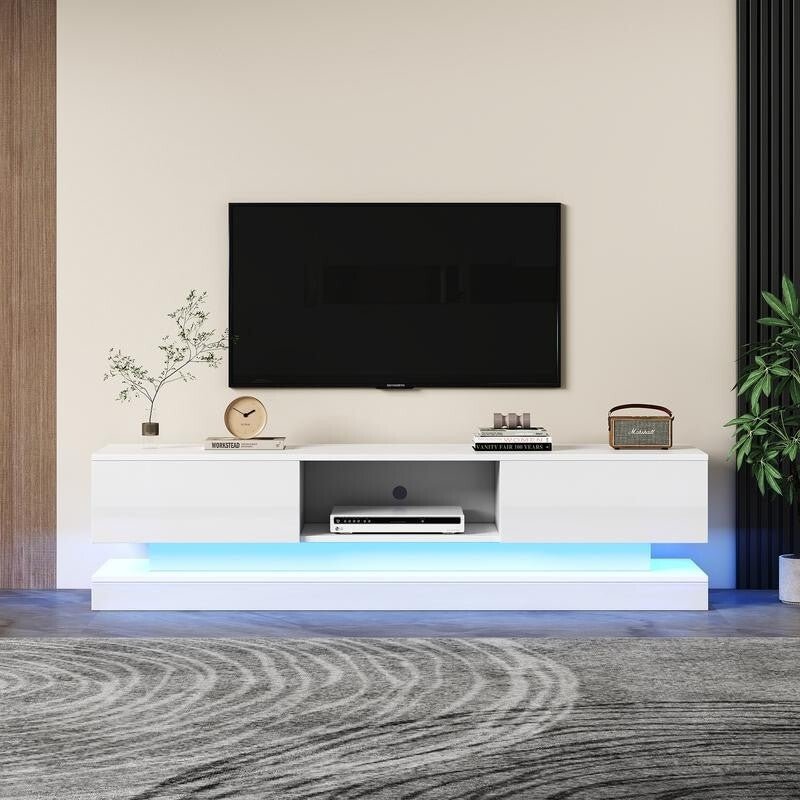160cm High Gloss TV Stand with RGB LED Lights & Storage for 70–79" TVs - Kwikley
