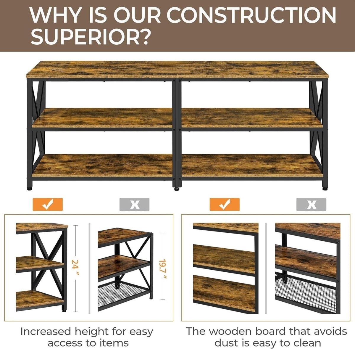 160cm Rustic TV Stand for 70" TVs Storage Unit Industrial Wood Metal - Kwikley