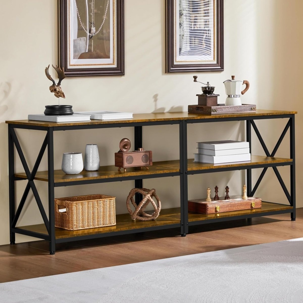 160cm Rustic TV Stand for 70" TVs Storage Unit Industrial Wood Metal - Kwikley