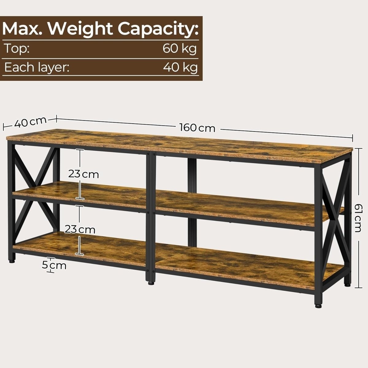 160cm Rustic TV Stand for 70" TVs Storage Unit Industrial Wood Metal - Kwikley