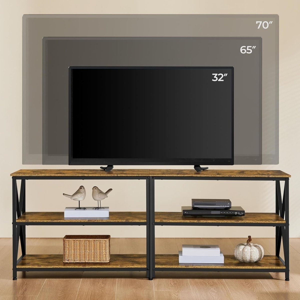 160cm Rustic TV Stand for 70" TVs Storage Unit Industrial Wood Metal - Kwikley