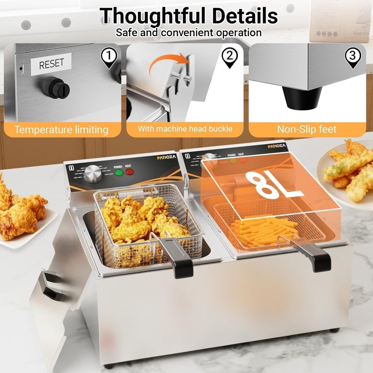 16L Double Deep Fat Fryer 6000W Commercial Electric Countertop Fryer - Kwikley