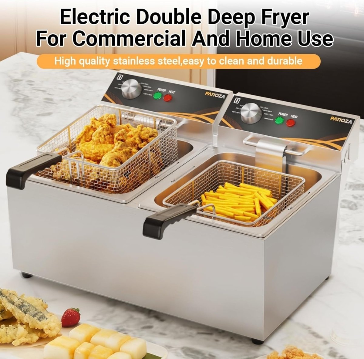 16L Double Deep Fat Fryer 6000W Commercial Electric Countertop Fryer - Kwikley