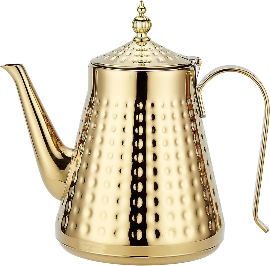 1.6L Stainless Steel Teapot with Infuser Gold Hammered Tea Pot 6 Cup - Kwikley