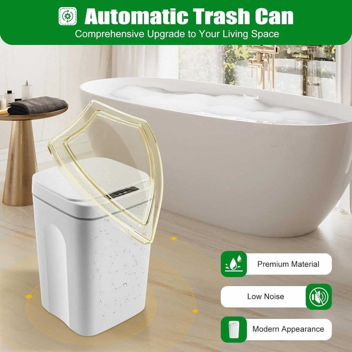 16L Touchless Trash Can Automatic Motion Sensor Kitchen Bin - Kwikley