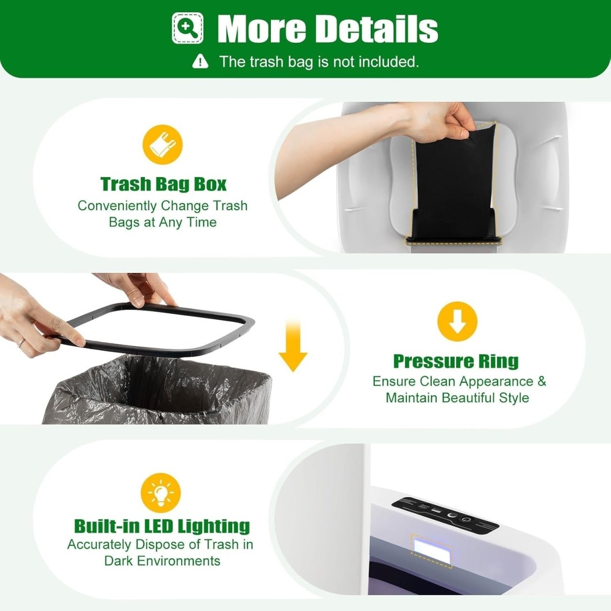 16L Touchless Trash Can Automatic Motion Sensor Kitchen Bin - Kwikley