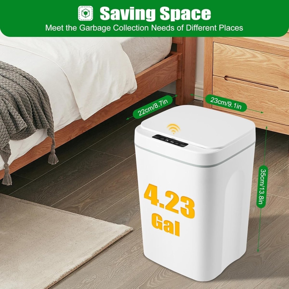 16L Touchless Trash Can Automatic Motion Sensor Kitchen Bin - Kwikley