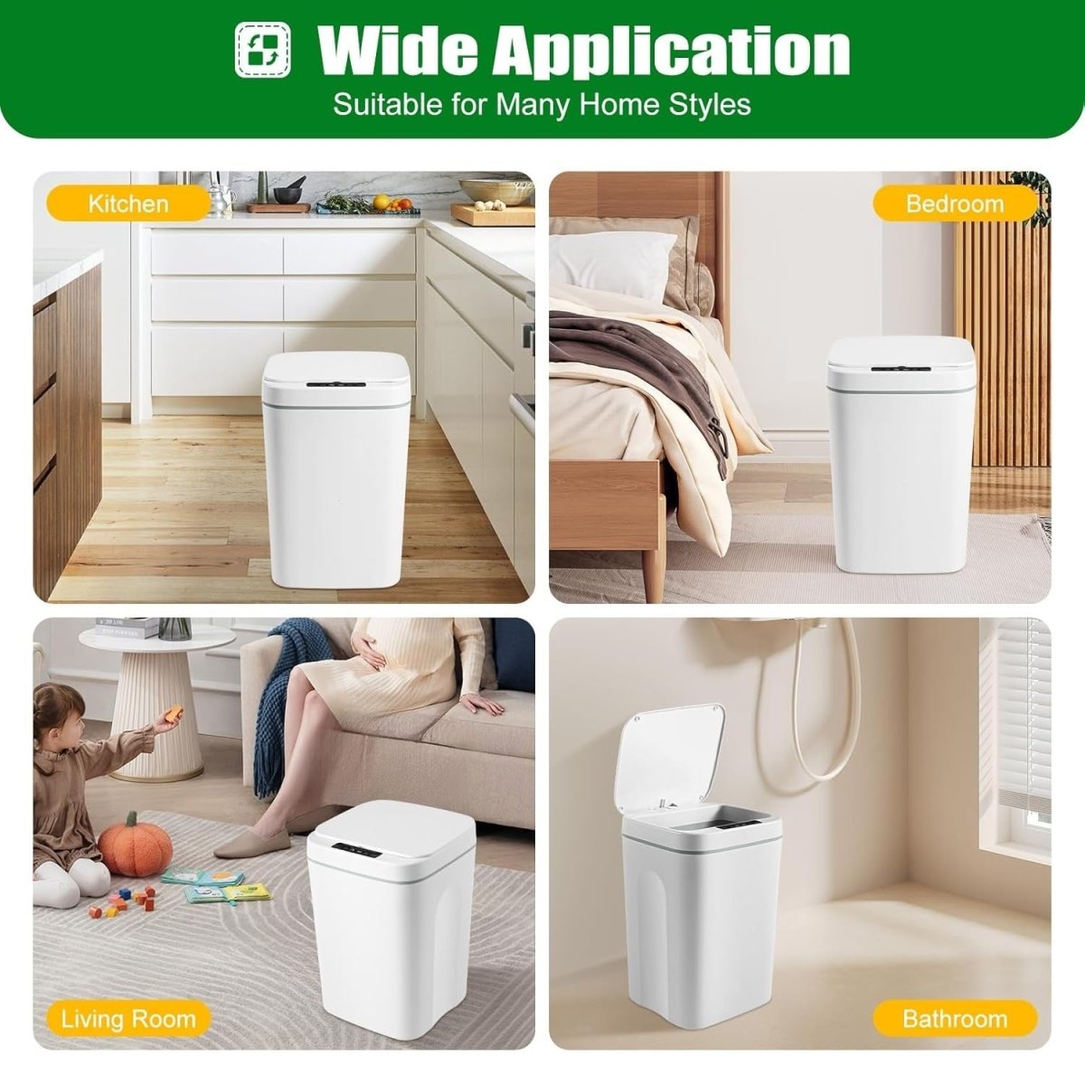 16L Touchless Trash Can Automatic Motion Sensor Kitchen Bin - Kwikley