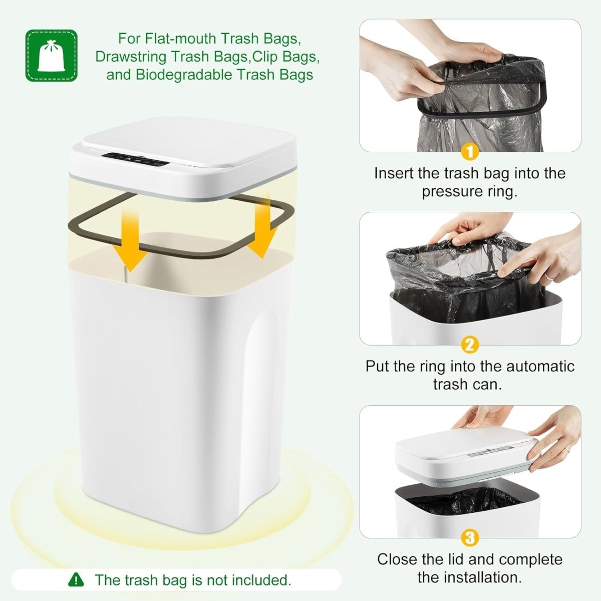 16L Touchless Trash Can Automatic Motion Sensor Kitchen Bin - Kwikley