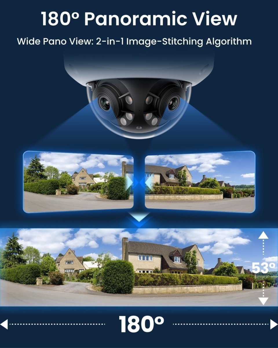 16MP PoE Security Camera 180° Panoramic Dual Lens AI Color Night Vision - Kwikley