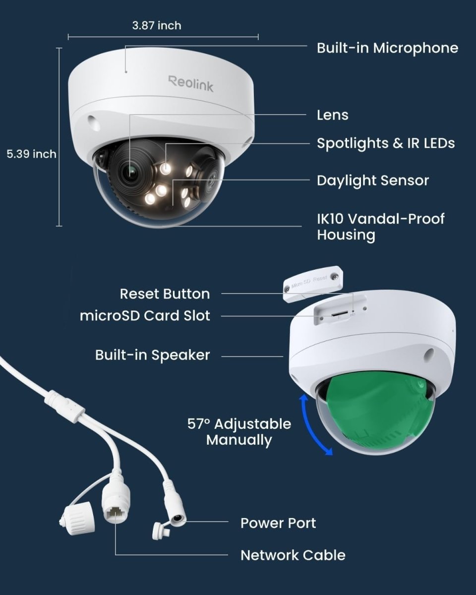 16MP PoE Security Camera 180° Panoramic Dual Lens AI Color Night Vision - Kwikley